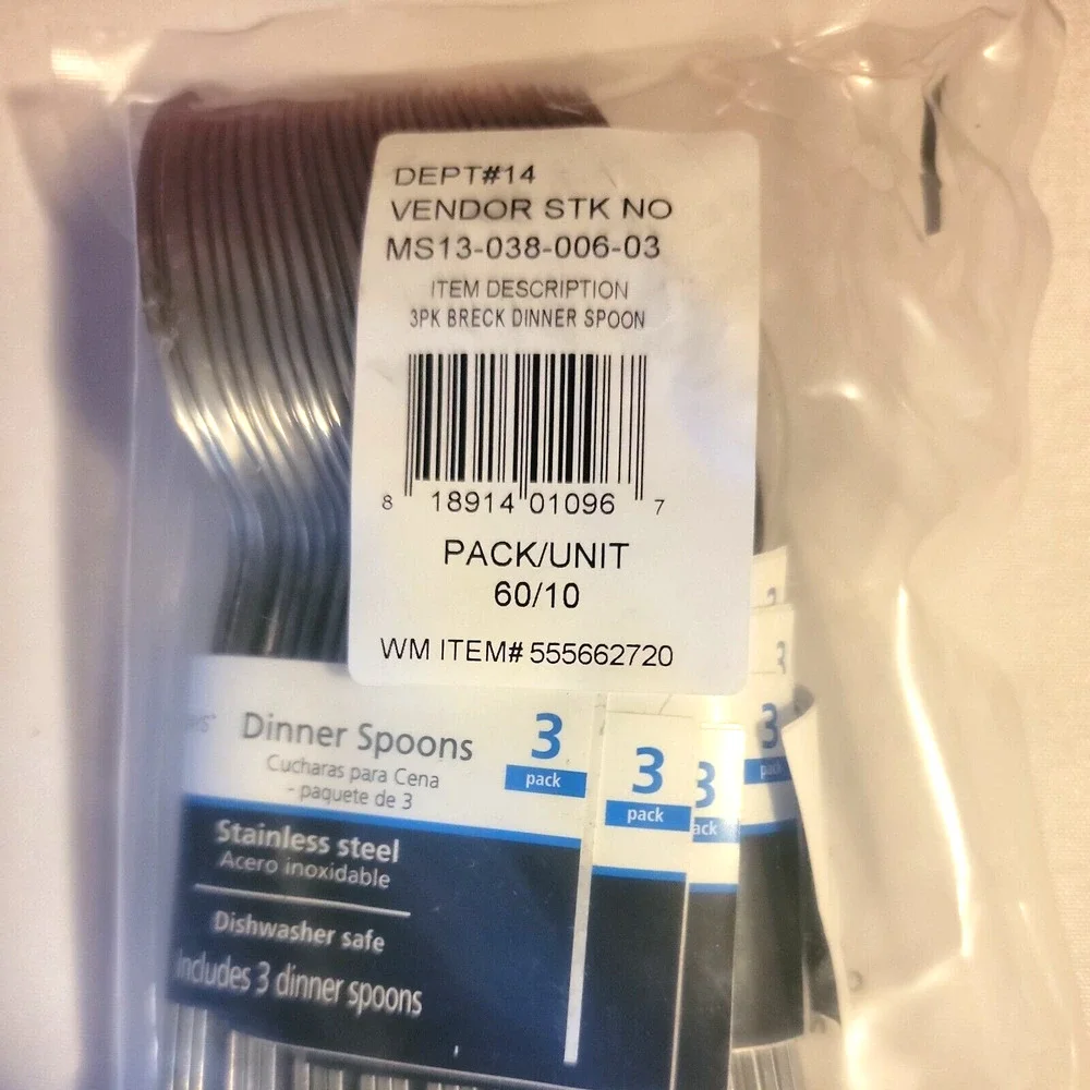 Mainstays Stainless Steel Dinner Spoons Lot of 10 sets of 3 = 30 Spoons NWT
